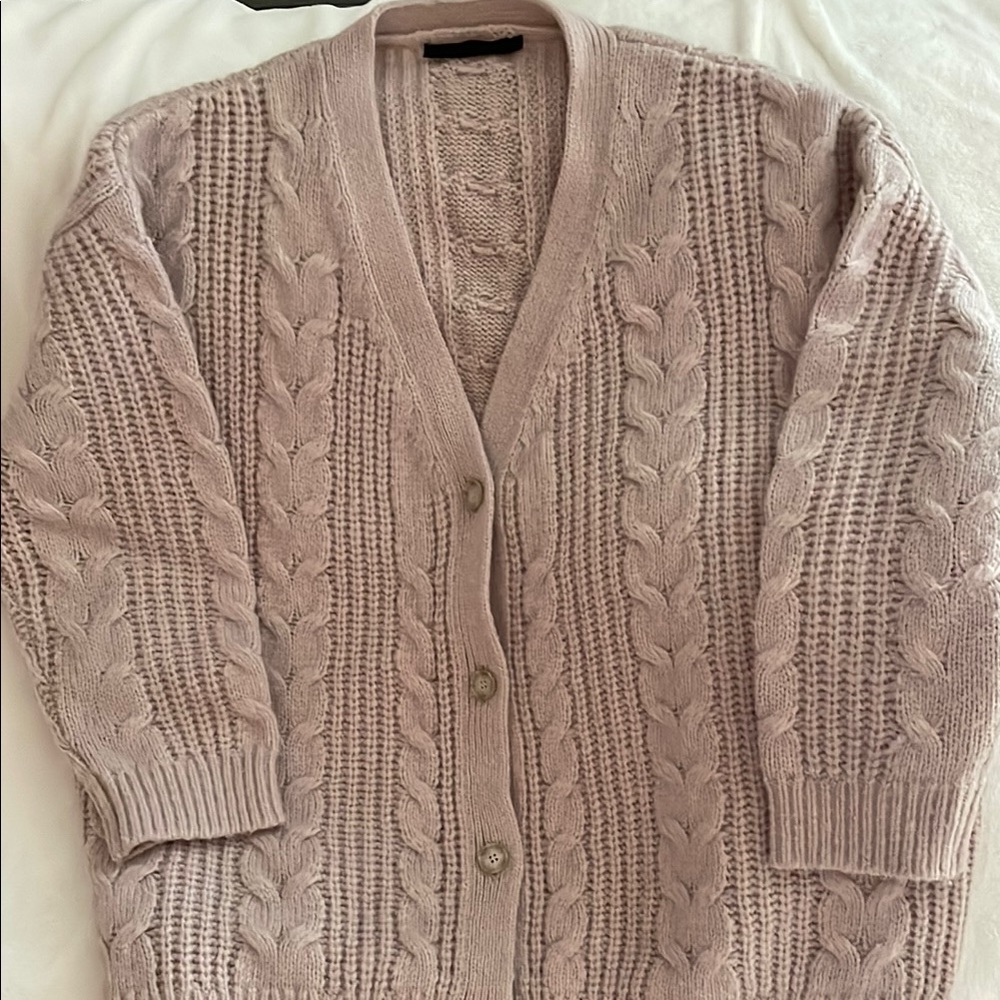 Jenni Kayne Pink Cable Knit Cardigan Sweater
